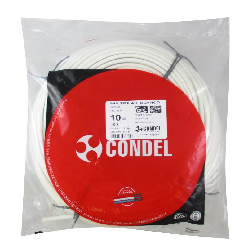 Cable Multifilar Condel 10,00mm2 Blanco - Paquete 100Mts.