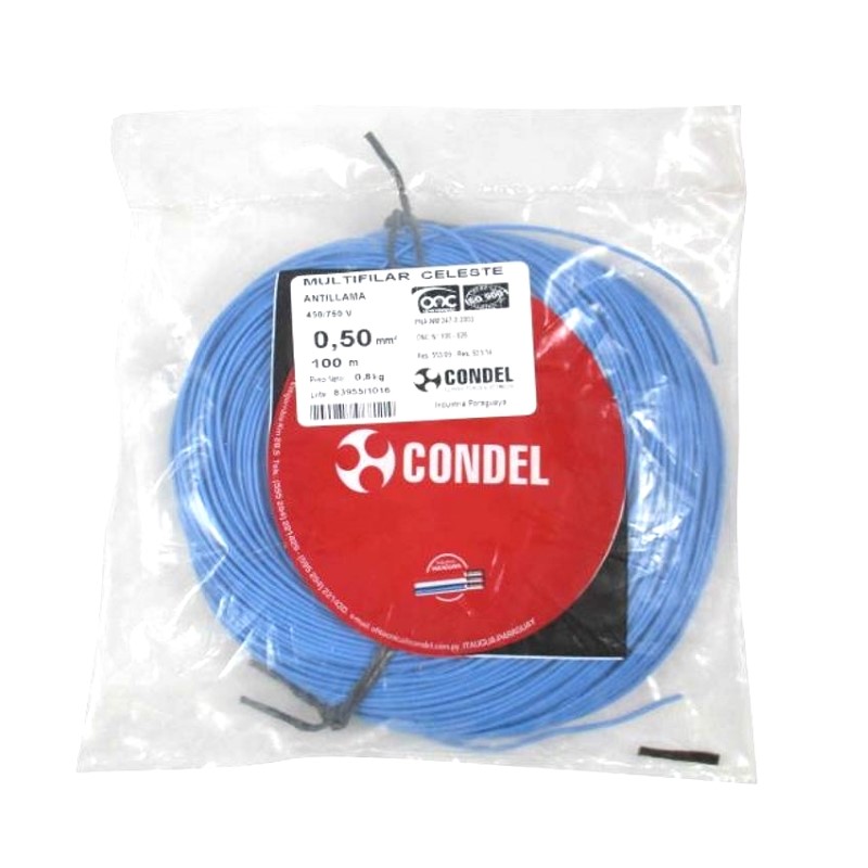 Cable Multifilar Condel 0,50mm2 - Celeste - Paquete 100 Mts.