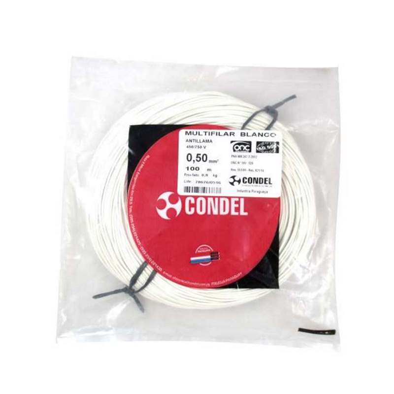 Cable Multifilar Condel 0,50mm2 - Blanco - Paquete 100 Mts.