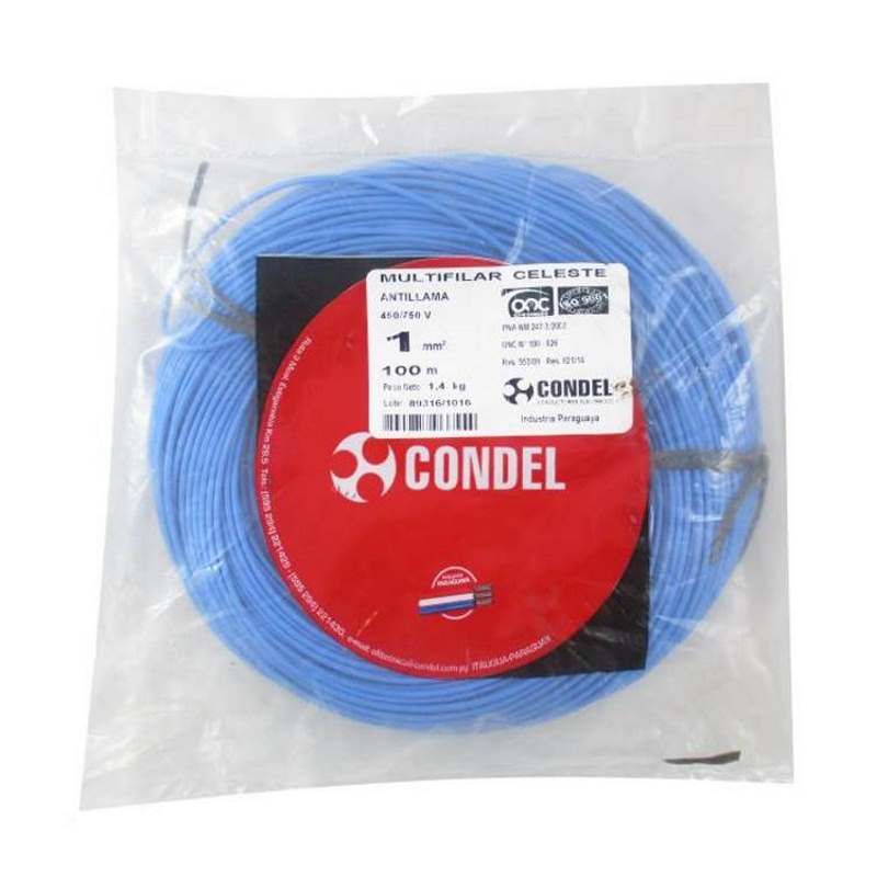 Cable Multifilar Condel 1,00mm2 - Celeste - Paquete 100 Mts.