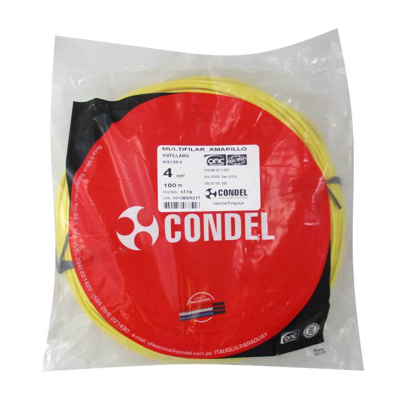 Cable Multifilar Condel 4,00mm2 Amarillo - Paquete 100Mts.