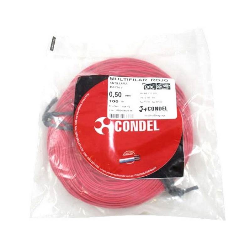 Cable Multifilar Condel 0,50mm2 - Rojo - Paquete 100 Mts.