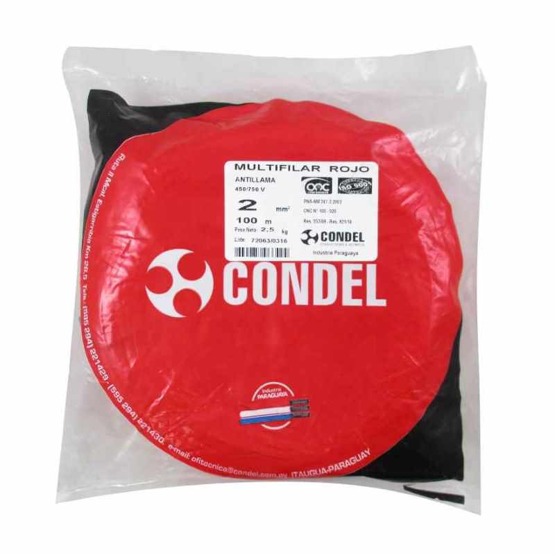 Cable Multifilar Condel 2,00mm2 - Rojo - Paquete 100 Mts.