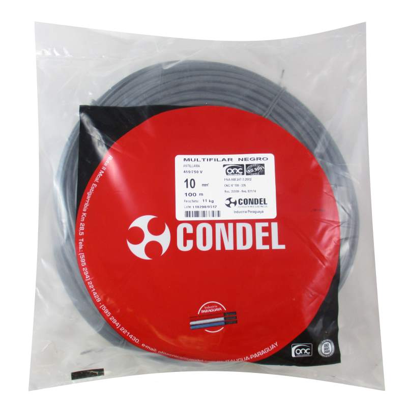 Cable Multifilar Condel 10,00mm2 Negro - Paquete 100Mts.