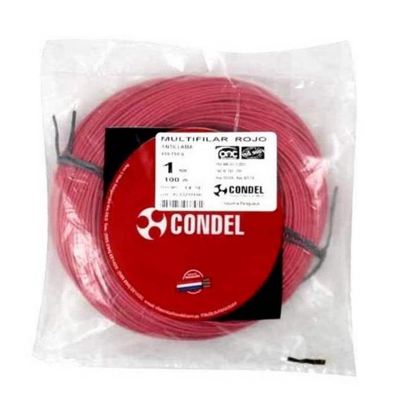 Cable Multifilar Condel 1,00mm2 - Rojo - Paquete 100 Mts.