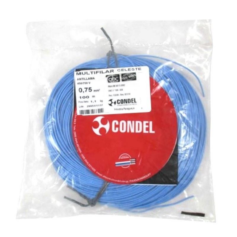 Cable Multifilar Condel 0,75mm2 - Celeste - Paquete 100 Mts.