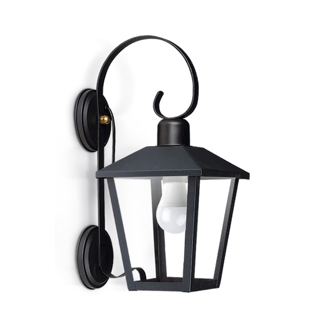 Farol trapezoidal de pared  c/mensula 4 caras E27 Negro