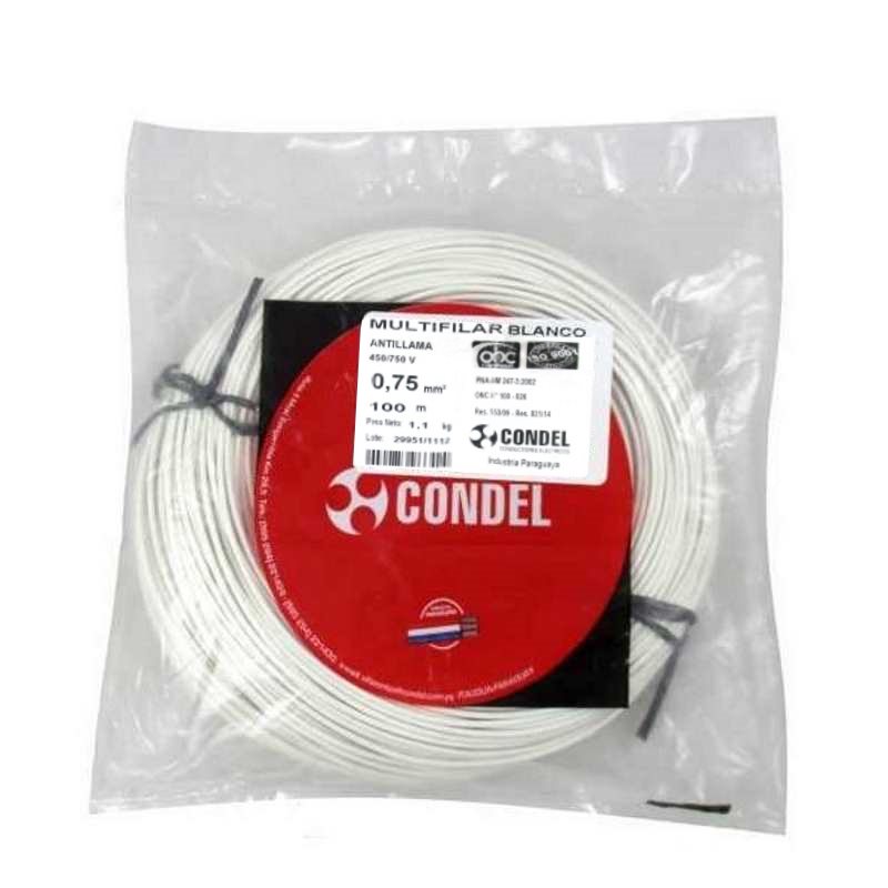 Cable Multifilar Condel 0,75mm2 - Blanco - Paquete 100 Mts.