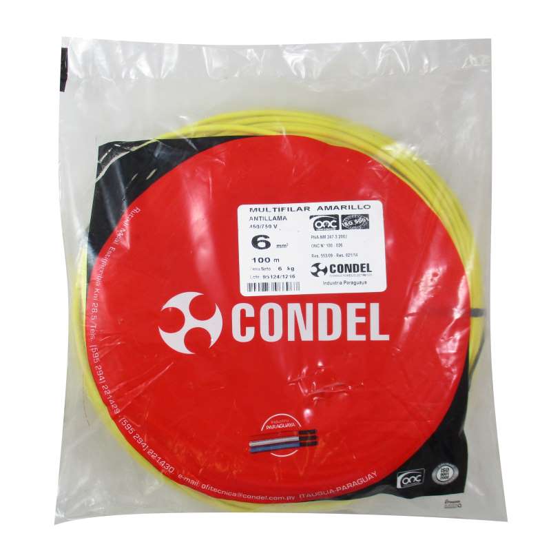 Cable Multifilar Condel 6,00mm2 Amarillo - Paquete 100Mts.