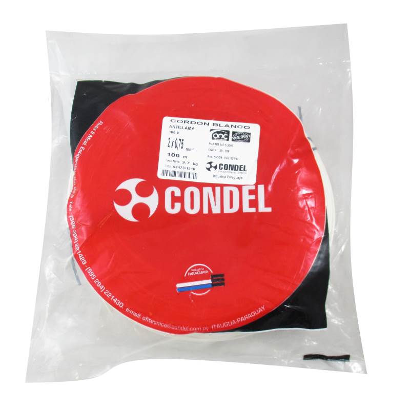Cable Cordón Condel 2x0,75mm2 Blanco - Paquete 100 Mts.