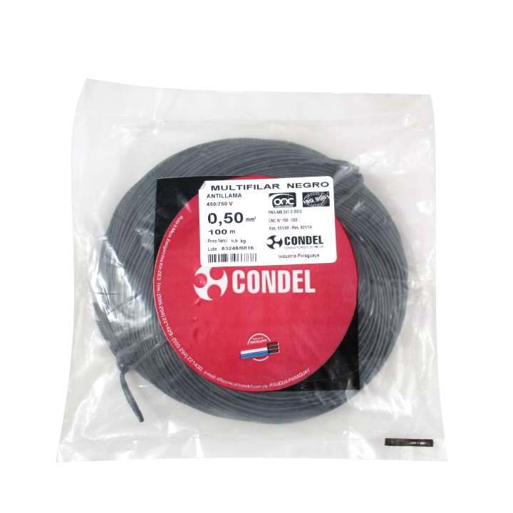 Cable Multifilar Condel 0,50mm2 - Negro - Paquete 100 Mts.