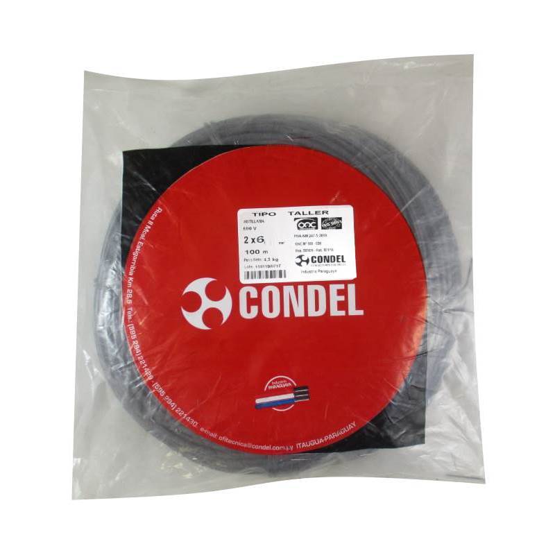 Cable Tipo Taller Condel 2x6,00mm2 - Paquete 100Mts.