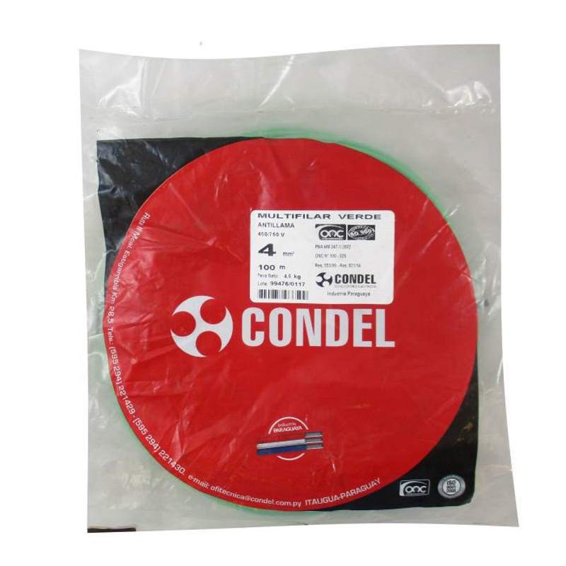 Cable Multifilar Condel 4,00mm2 Verde - Paquete 100Mts.