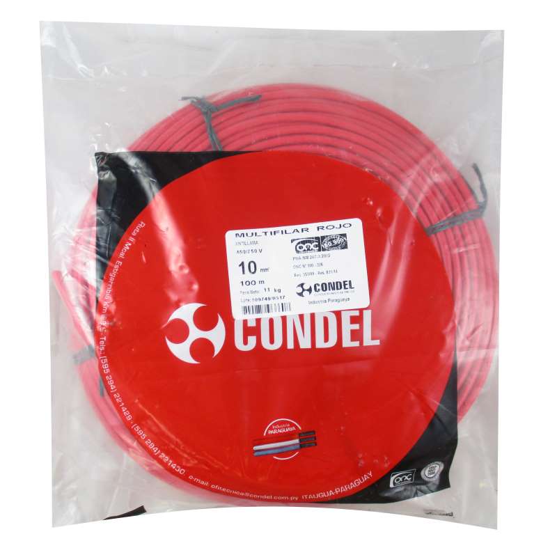 Cable Multifilar Condel 10,00mm2 Rojo - Paquete 100Mts.