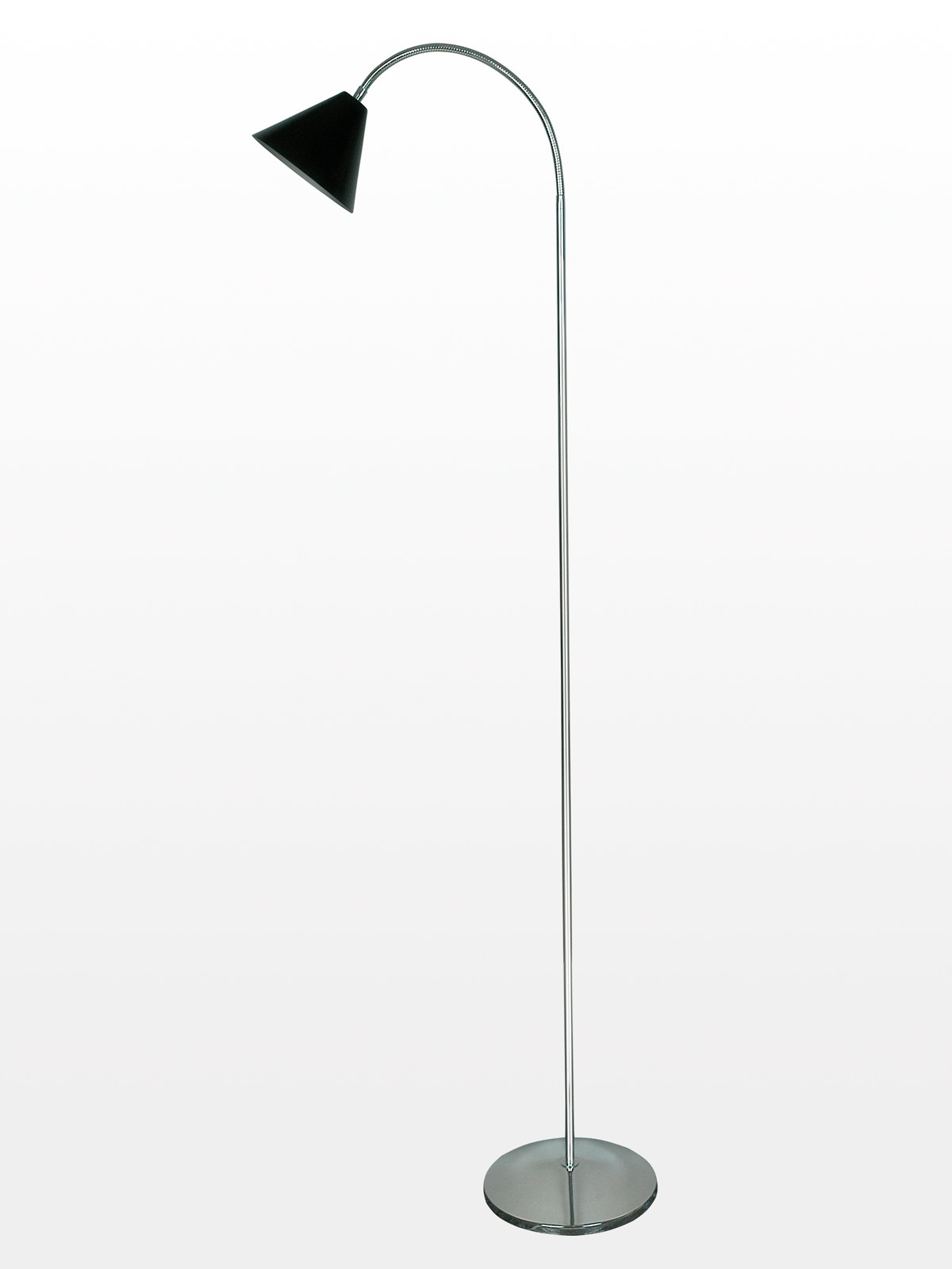 VELADOR DE PIE BRAZO FLEXIBLE  C/ PANTALLA CONICA CHAPA NEGRO