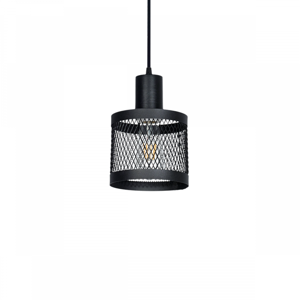 COLGANTE PILAR 1 LUZ CON MALLA NEGRA E27