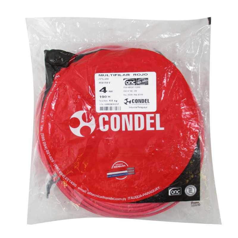Cable Multifilar Condel 4,00mm2 Rojo - Paquete 100Mts.