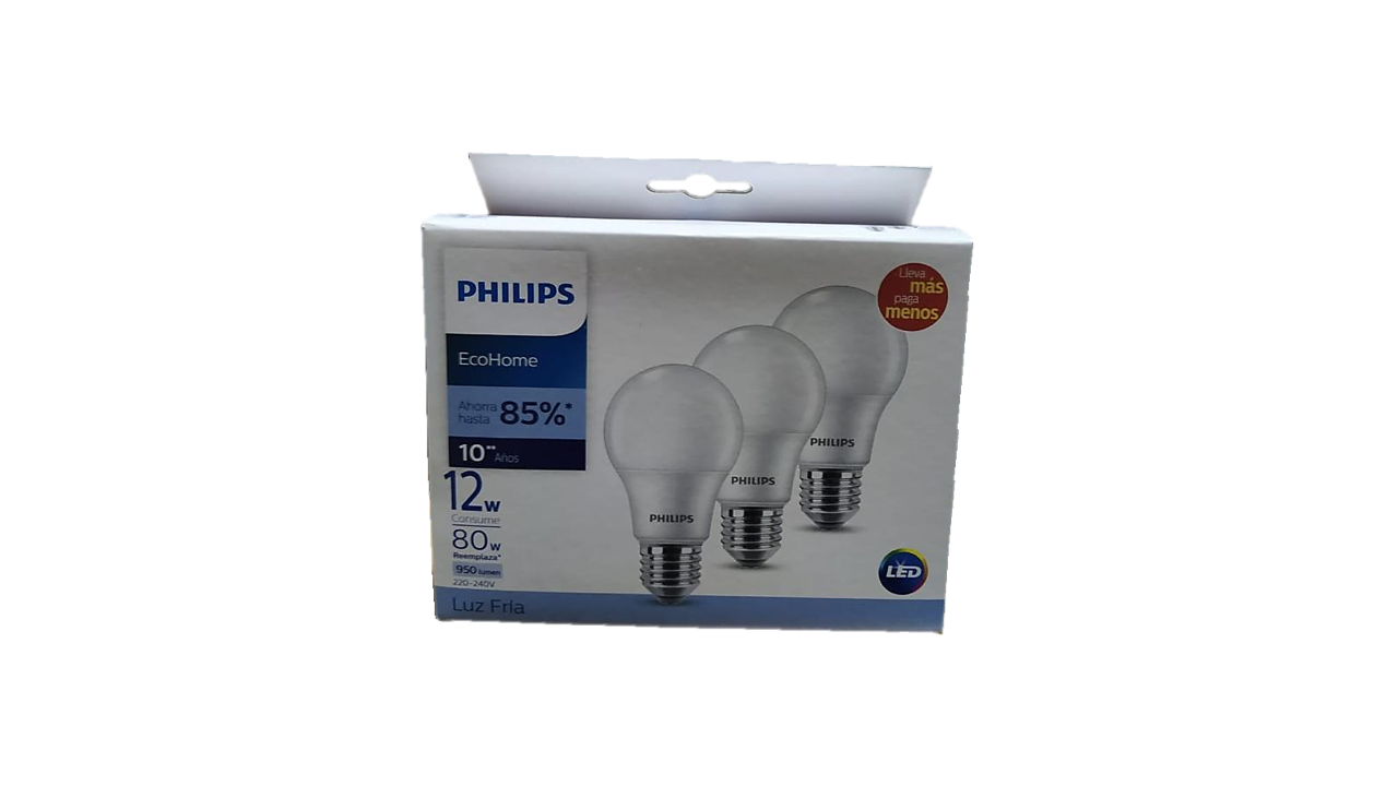 LAMPARA ECOHOME LED BULBO 12W E27 6500KHV PACK 3