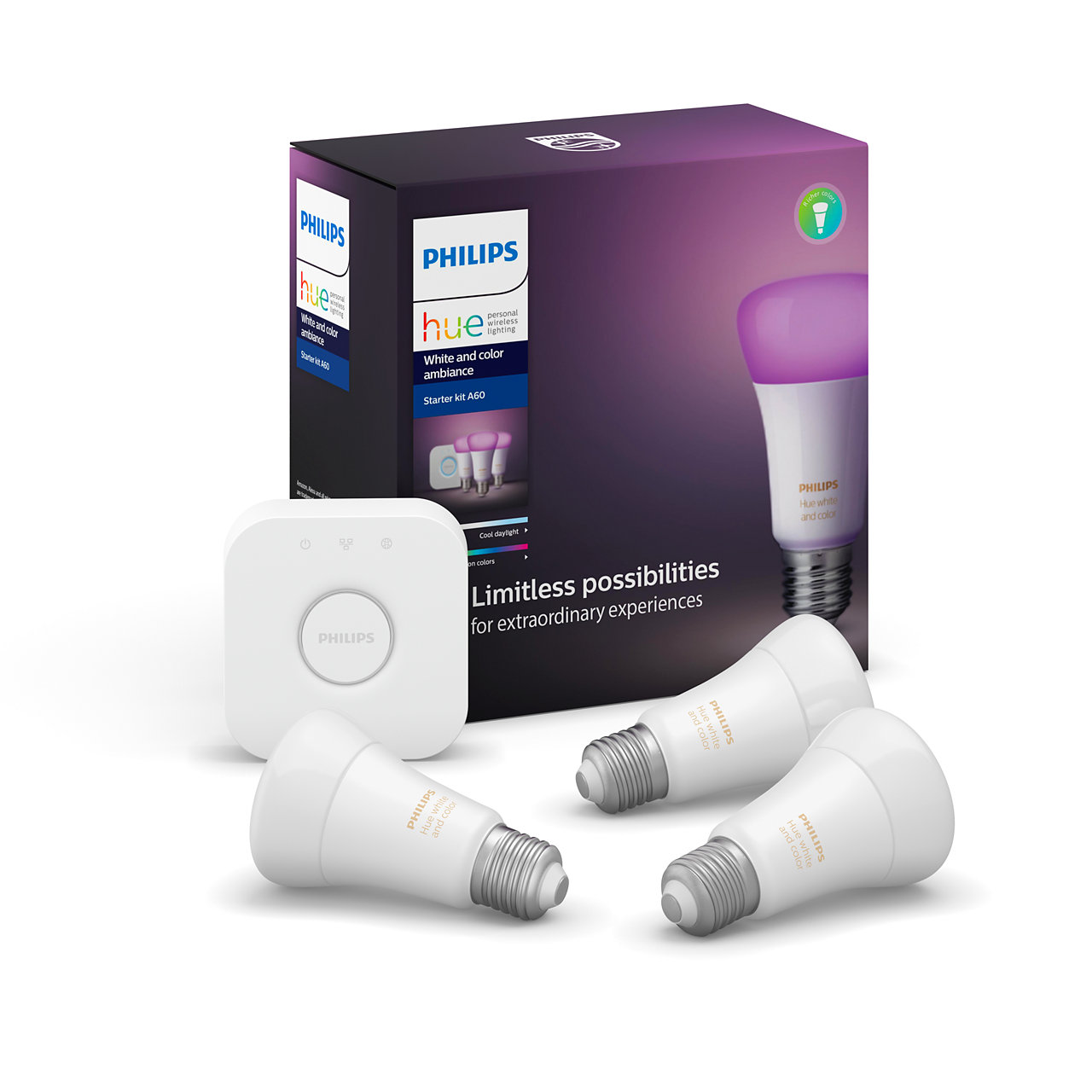 KIT DE INICIO COLORS 3 LAMPARAS LED BULBO 10W E27 + BRIDGE G5 PHILIPS HUE