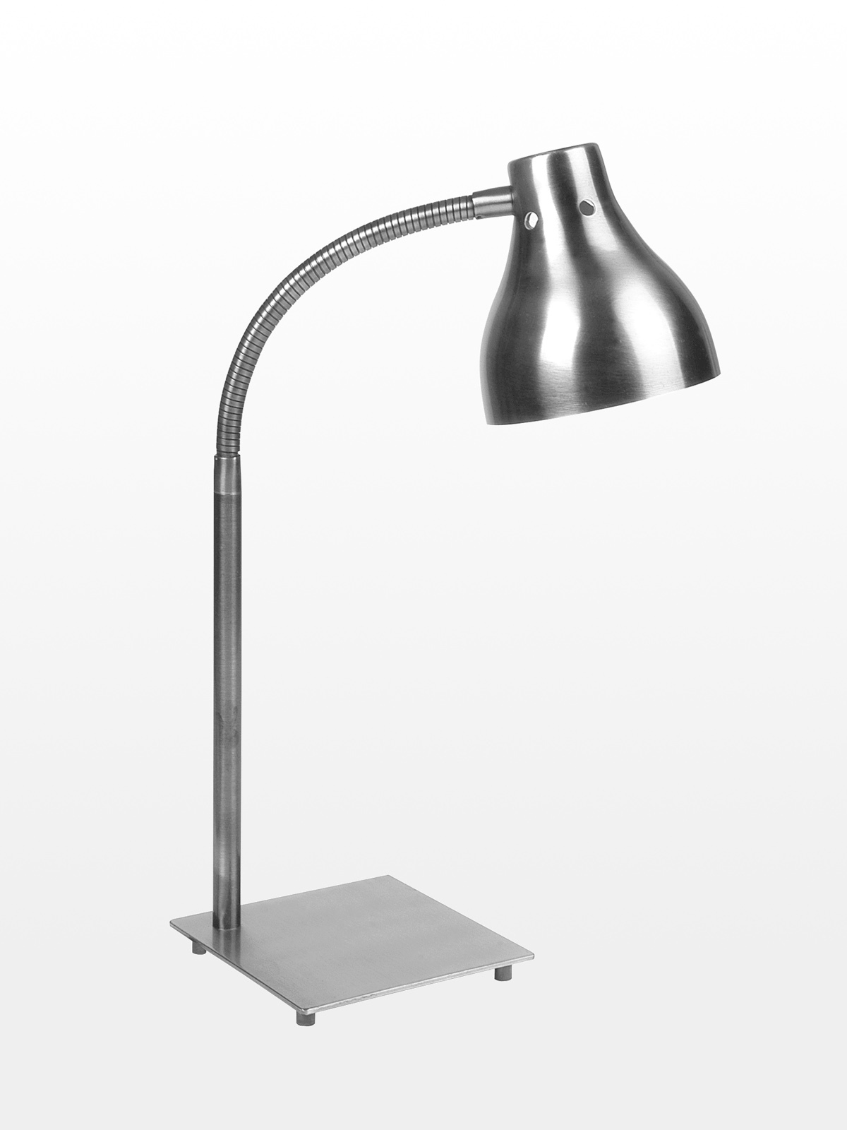VELADOR DE ESCRITORIO CON BRAZO FLEXIBLE E27 60W PLATA BASE CUADRADA