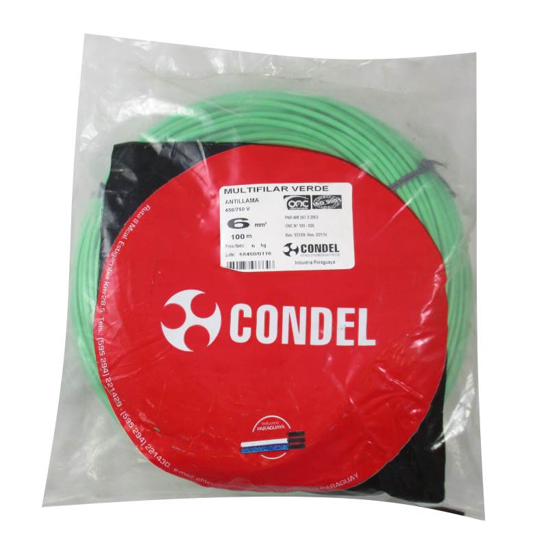 Cable Multifilar Condel 6,00mm2 Verde - Paquete 100Mts.