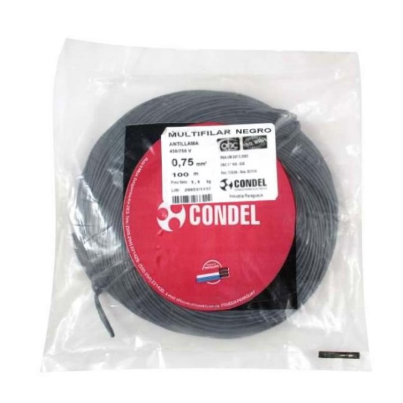 Cable Multifilar Condel 0,75mm2 - Negro - Paquete 100 Mts.