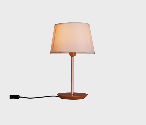 VELADOR DE MESA SLIM E27 COBRE Y MADERA H52CM
